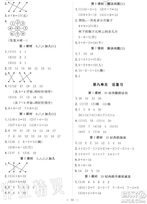 2020年秋1加1轻巧夺冠优化训练一年级数学上册人教版参考答案