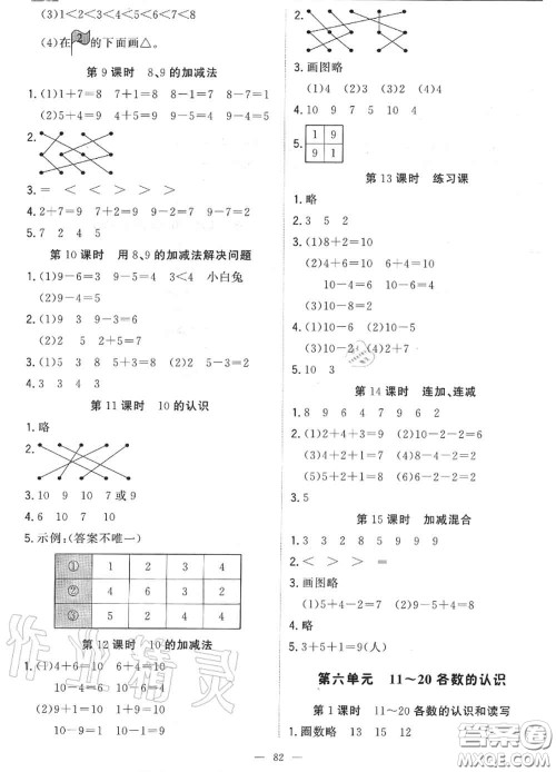 2020年秋1加1轻巧夺冠优化训练一年级数学上册人教版参考答案