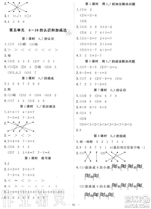 2020年秋1加1轻巧夺冠优化训练一年级数学上册人教版参考答案