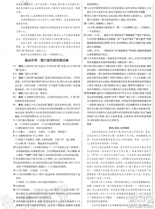 2020年秋1加1轻巧夺冠优化训练七年级语文上册人教版参考答案