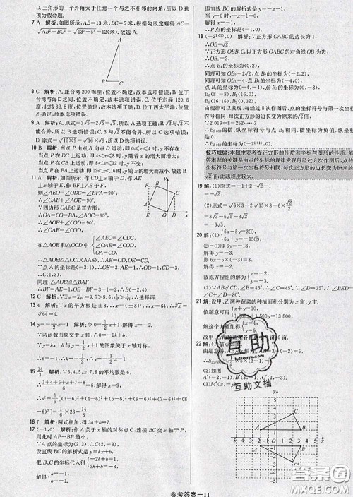 2020年秋1加1轻巧夺冠优化训练八年级数学上册北师版参考答案 2020年秋1加1轻巧夺冠优化训练八年级数学上册北师版参考答案