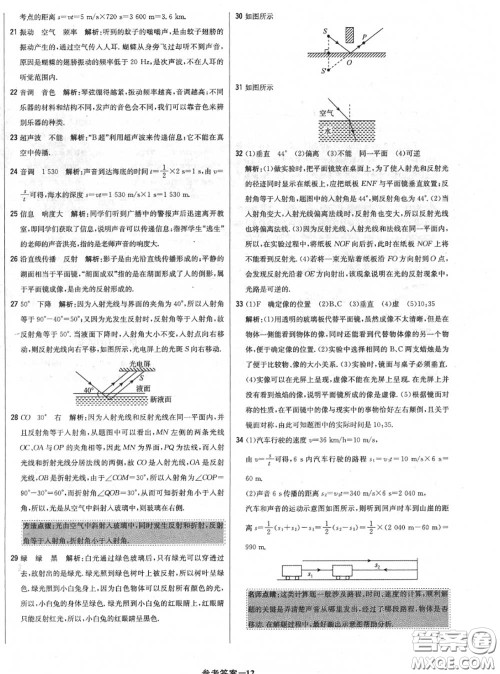 2020年秋1加1轻巧夺冠优化训练八年级物理上册北师版参考答案 2020年秋1加1轻巧夺冠优化训练八年级物理上册北师版参考答案