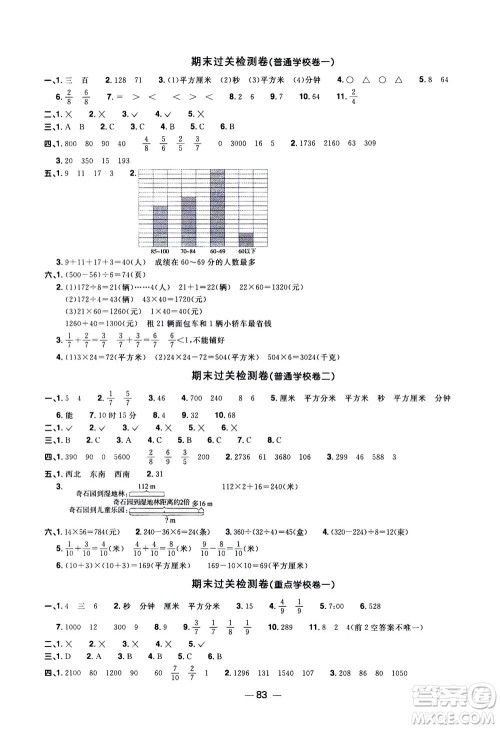 2020年阳光同学一线名师全优好卷三年级上册数学QD青岛五四制答案