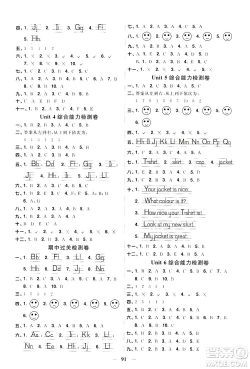 2020年阳光同学课时优化作业英语三年级上册YL译林版答案