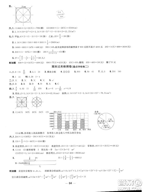 2020年秋阳光同学一线名师全优好卷六年级数学上册北师版参考答案