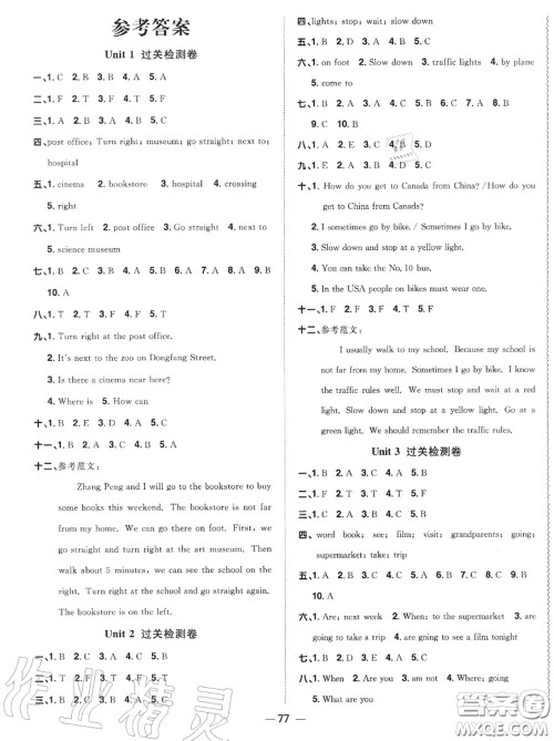 2020年秋阳光同学一线名师全优好卷六年级英语上册人教版参考答案 2020年秋阳光同学一线名师全优好卷六年级英语上册人教版参考答案