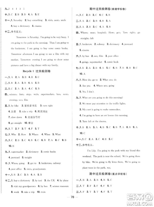 2020年秋阳光同学一线名师全优好卷六年级英语上册人教版参考答案 2020年秋阳光同学一线名师全优好卷六年级英语上册人教版参考答案