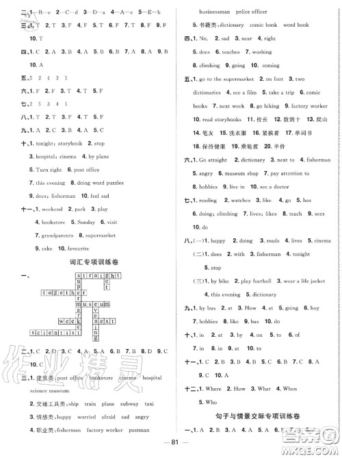 2020年秋阳光同学一线名师全优好卷六年级英语上册人教版参考答案 2020年秋阳光同学一线名师全优好卷六年级英语上册人教版参考答案