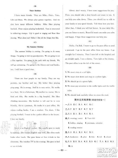 2020年秋阳光同学一线名师全优好卷六年级英语上册人教版参考答案 2020年秋阳光同学一线名师全优好卷六年级英语上册人教版参考答案