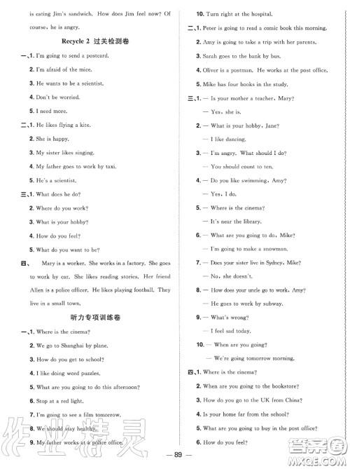 2020年秋阳光同学一线名师全优好卷六年级英语上册人教版参考答案 2020年秋阳光同学一线名师全优好卷六年级英语上册人教版参考答案