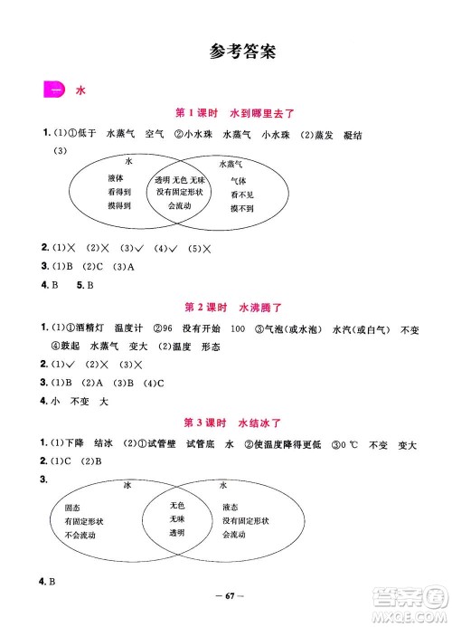 2020年阳光同学课时优化作业科学三年级上册JK教科版答案