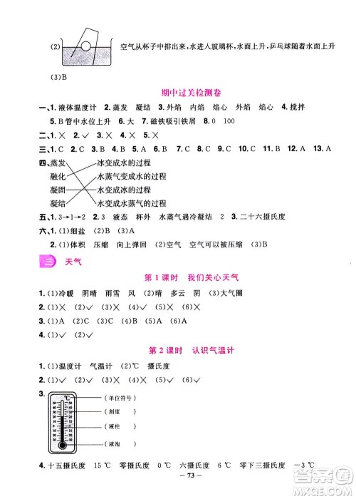 2020年阳光同学课时优化作业科学三年级上册JK教科版答案