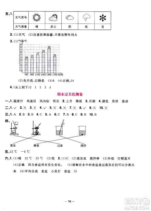 2020年阳光同学课时优化作业科学三年级上册JK教科版答案