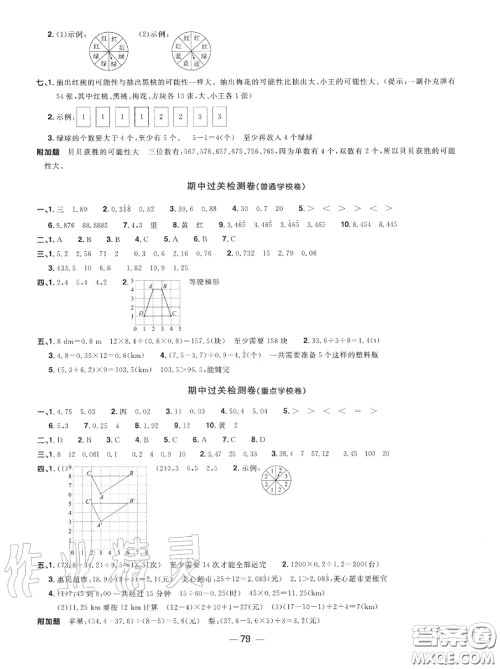 2020年秋阳光同学一线名师全优好卷五年级数学上册人教版参考答案