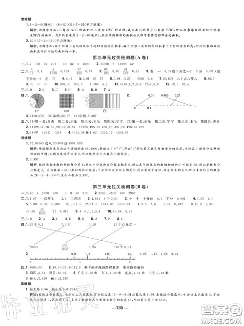 2020年秋阳光同学一线名师全优好卷五年级数学上册苏教版参考答案