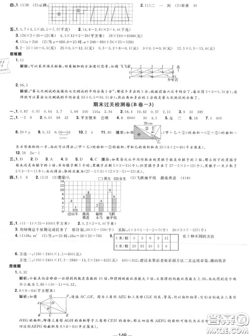 2020年秋阳光同学一线名师全优好卷五年级数学上册苏教版参考答案