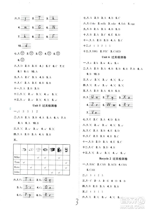 2020年阳光同学全优达标好卷英语三年级上册PEP人教版浙江专版答案 2020年阳光同学全优达标好卷英语三年级上册PEP人教版浙江专版答案
