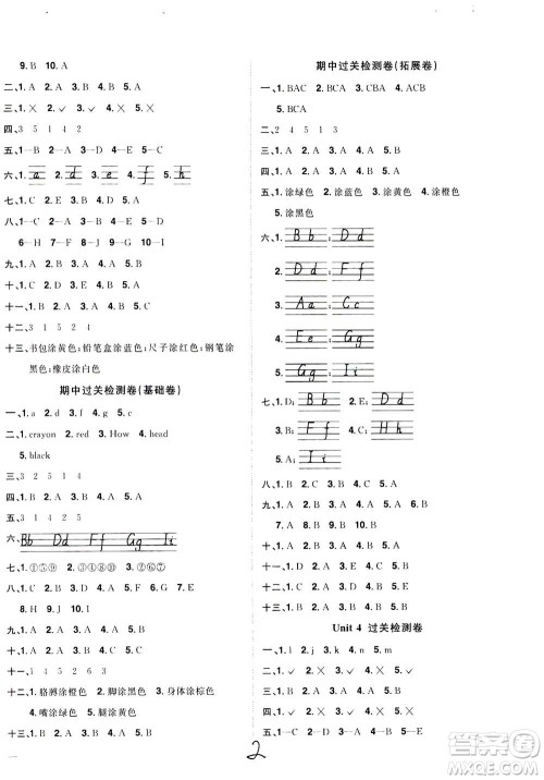 2020年阳光同学全优达标好卷英语三年级上册PEP人教版浙江专版答案 2020年阳光同学全优达标好卷英语三年级上册PEP人教版浙江专版答案