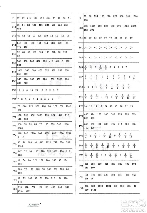 2020年阳光同学课时达标训练数学三年级上册R人教版浙江专版答案