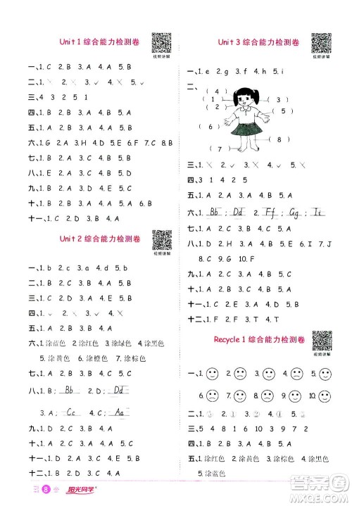 2020年阳光同学课时达标训练英语三年级上册PEP人教版浙江专版答案