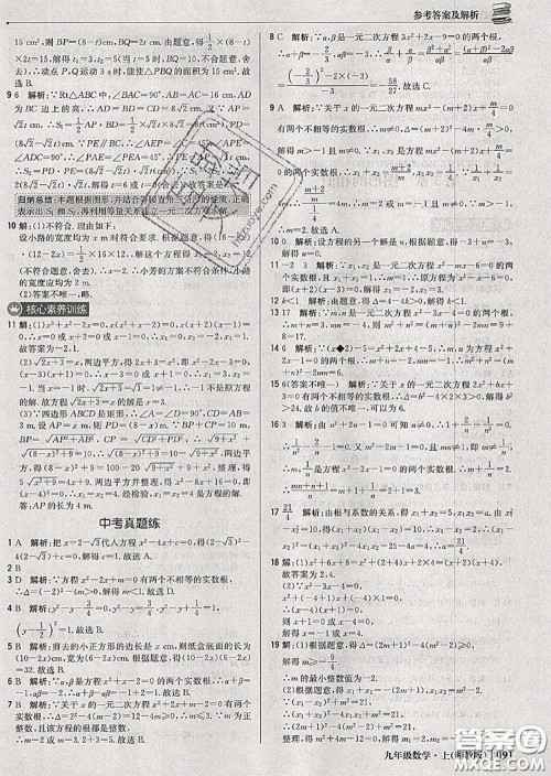 2020年秋1加1轻巧夺冠优化训练九年级数学上册湘教版参考答案
