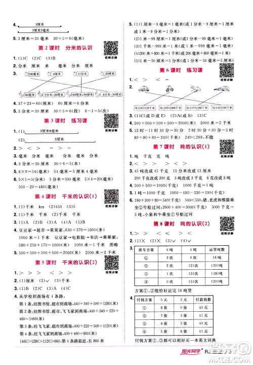 2020年阳光同学课时优化作业数学三年上册RJ人教版答案