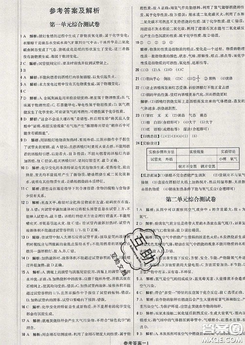 2020年秋1加1轻巧夺冠优化训练九年级化学上册人教版参考答案 2020年秋1加1轻巧夺冠优化训练九年级化学上册人教版参考答案