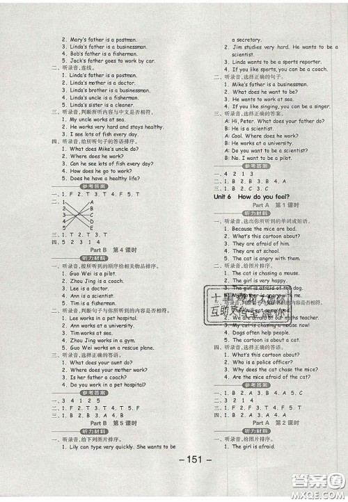 开明出版社2020全品学练考六年级英语上册人教版PEP答案