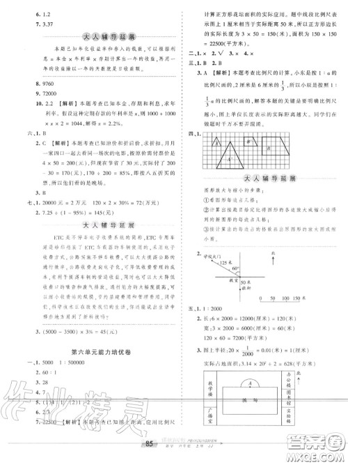 2020年秋王朝霞培优100分六年级数学上册冀教版参考答案