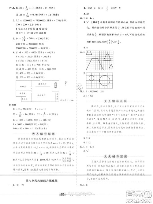 2020年秋王朝霞培优100分六年级数学上册冀教版参考答案