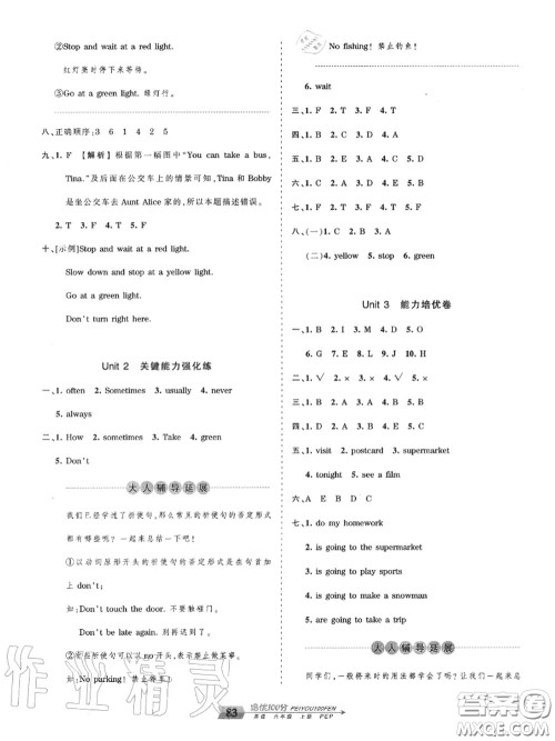 2020年秋王朝霞培优100分六年级英语上册人教版参考答案