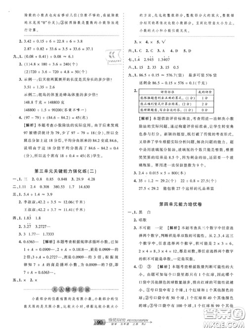 2020年秋王朝霞培优100分五年级数学上册人教版参考答案 2020年秋王朝霞培优100分五年级数学上册人教版参考答案