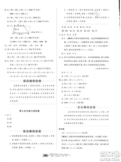 2020年秋王朝霞培优100分五年级数学上册人教版参考答案 2020年秋王朝霞培优100分五年级数学上册人教版参考答案