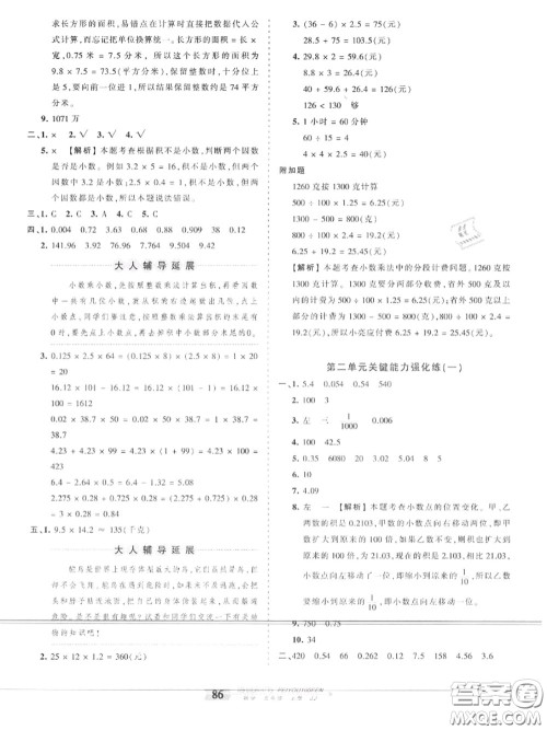 2020年秋王朝霞培优100分五年级数学上册冀教版参考答案