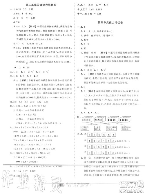 2020年秋王朝霞培优100分五年级数学上册冀教版参考答案