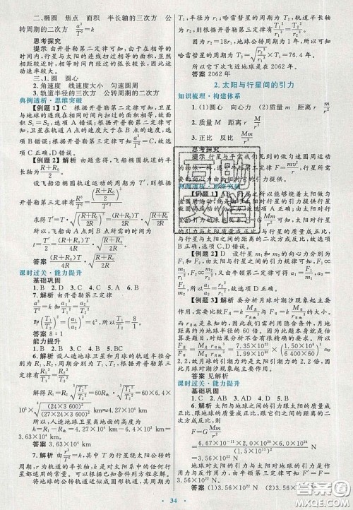 2020高中同步测控优化设计物理必修2人教版答案 2020高中同步测控优化设计物理必修2人教版答案