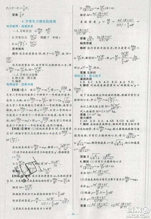 2020高中同步测控优化设计物理必修2人教版答案 2020高中同步测控优化设计物理必修2人教版答案