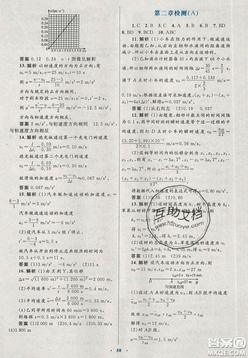 2020高中同步测控优化设计物理必修1人教版陕西专版答案