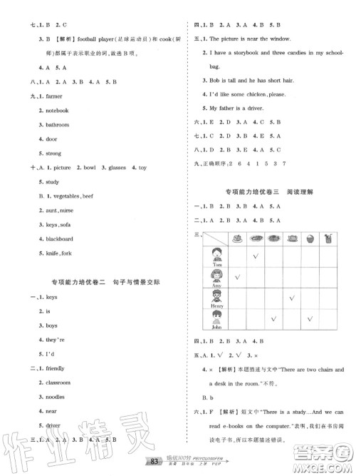 2020年秋王朝霞培优100分四年级英语上册人教版参考答案