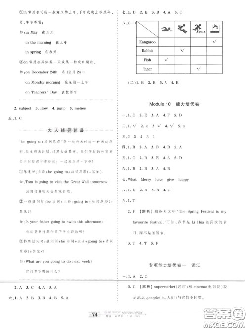 2020年秋王朝霞培优100分四年级英语上册外研版参考答案