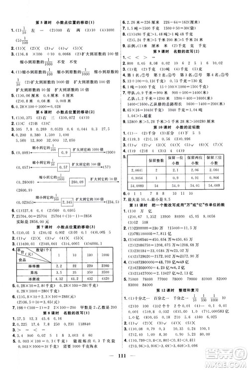 2020年阳光同学课时优化作业数学四年级上册QD青岛版五四制答案