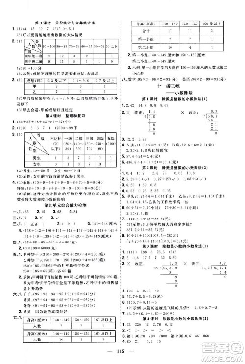 2020年阳光同学课时优化作业数学四年级上册QD青岛版五四制答案