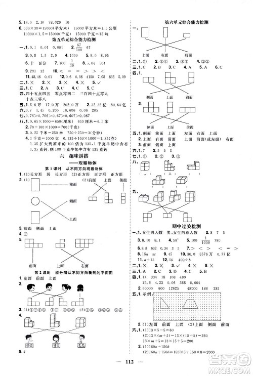 2020年阳光同学课时优化作业数学四年级上册QD青岛版五四制答案