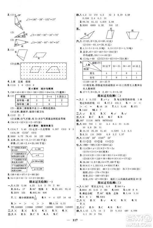 2020年阳光同学课时优化作业数学四年级上册QD青岛版五四制答案