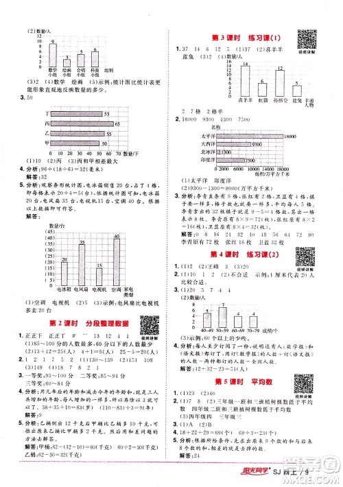 2020年阳光同学课时优化作业数学四年级上册SJ苏教版答案