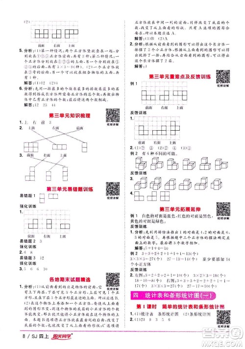 2020年阳光同学课时优化作业数学四年级上册SJ苏教版答案