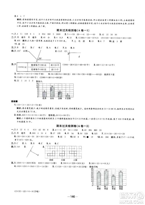 2020年阳光同学一线名师全优好卷四年级上册数学SJ苏教版答案