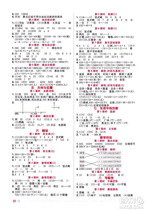 2020年阳光同学课时优化作业数学四年级上册BS北师版答案