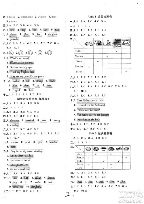 2020年阳光同学全优达标好卷英语四年级上册PEP人教版浙江专版答案 2020年阳光同学全优达标好卷英语四年级上册PEP人教版浙江专版答案