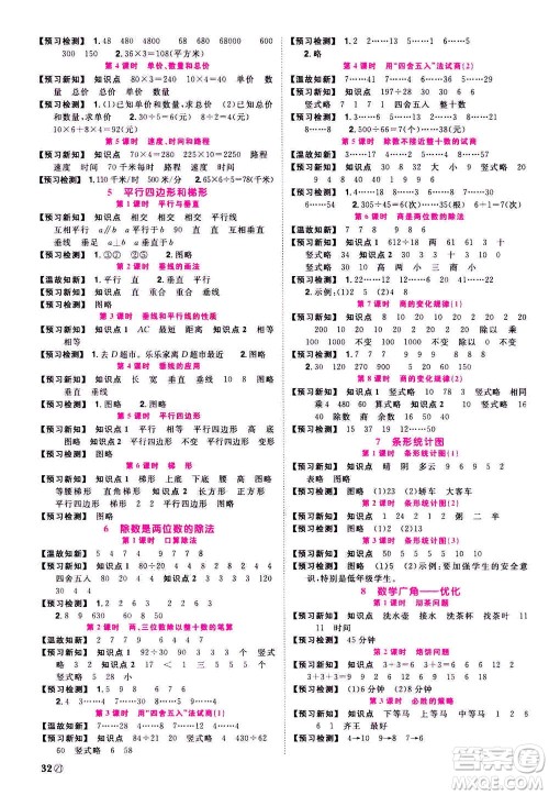 2020年阳光同学课时达标训练数学四年级上册R人教版浙江专版答案